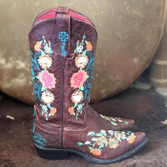 MACIE BEAN M8031 floral embroidered Sweet Sixteen snip toe cowgirl boots sz 7.5 - Picture 4 of 14